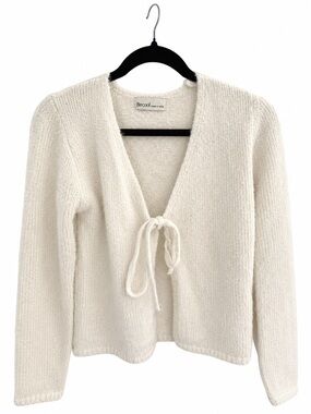 Beecool Cream Tie-Front Knit Cardigan